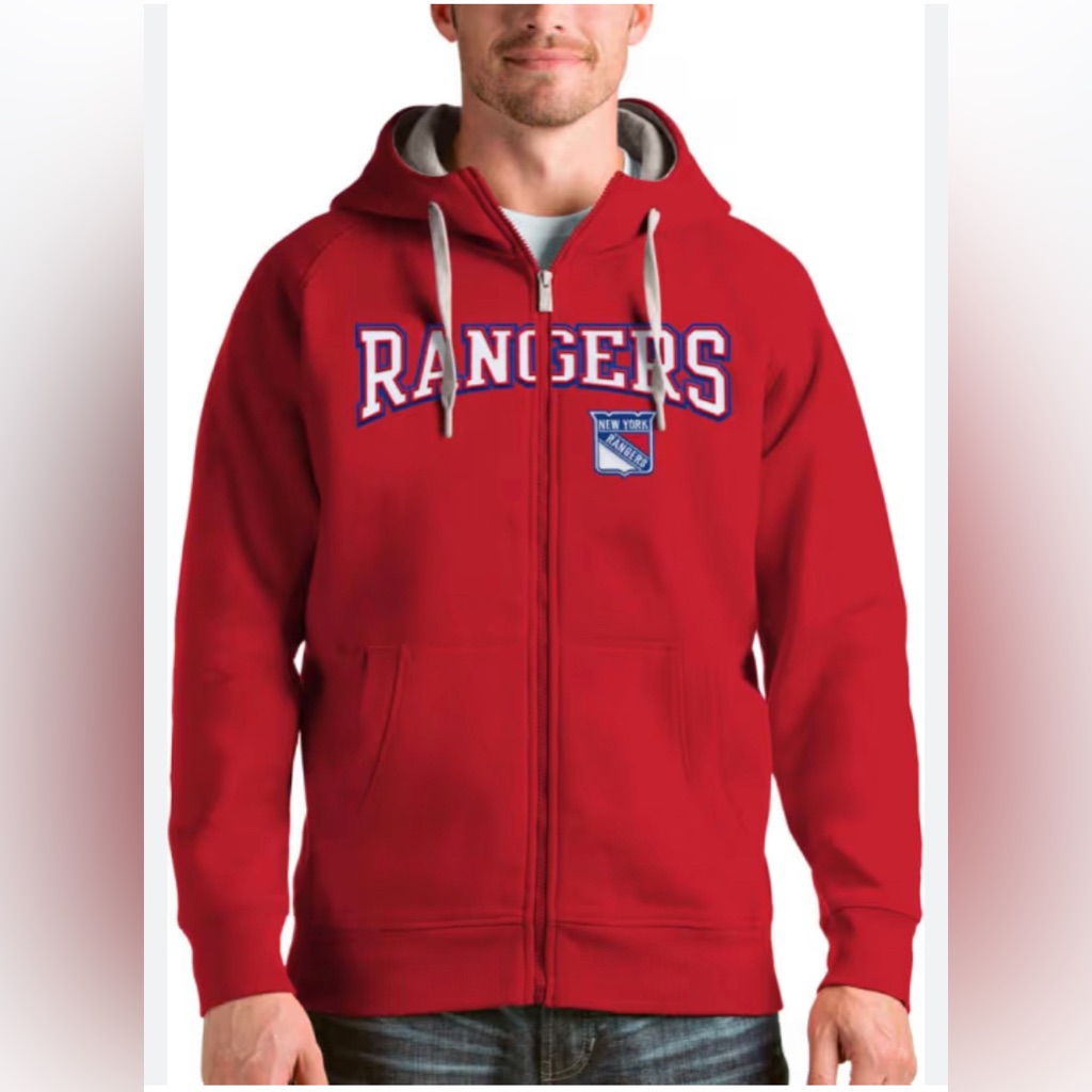 Antigua Ny Rangers Red Victory Full Long Sleeve Full Zip Sweatshirt Men Size 4xl